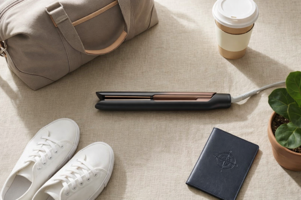 Dyson Airwrap, Airstrait, and Supersonic hair care tools available for daily rental at KPLANZ Seoul near Hongdae Station — travel light without packing your own 220V Dyson
